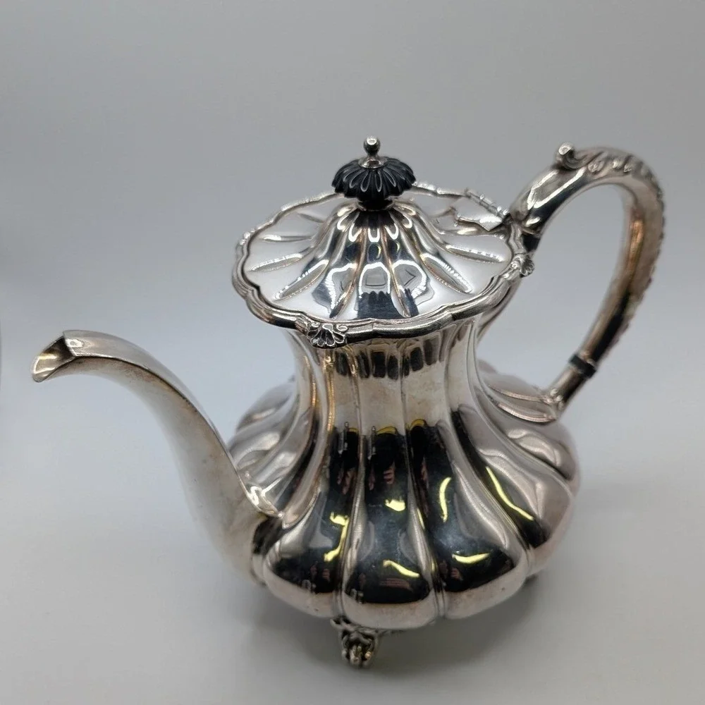 Antique Victorian Melon Ribbed Silver Plate Teapot E.G. Webster & Son Ornate Lux